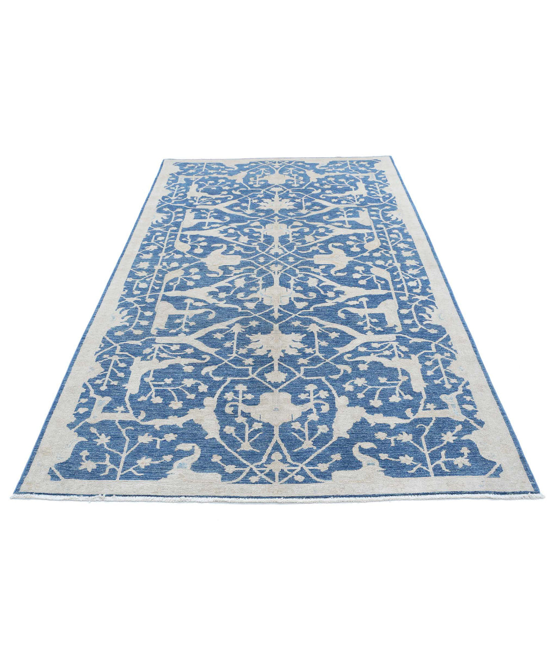 Artemix 4'11'' X 9'4'' Hand-Knotted Wool Rug 4'11'' x 9'4'' (148 X 280) / Blue / Ivory