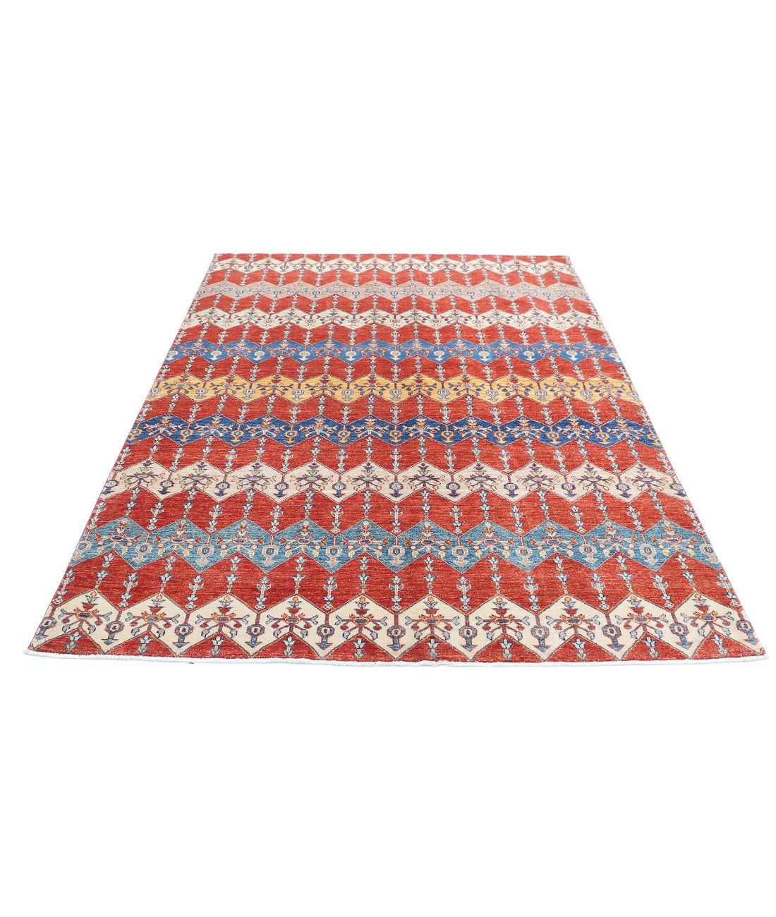 Artemix 5'6'' X 7'10'' Hand-Knotted Wool Rug 5'6'' x 7'10'' (165 X 235) / Red / Multi