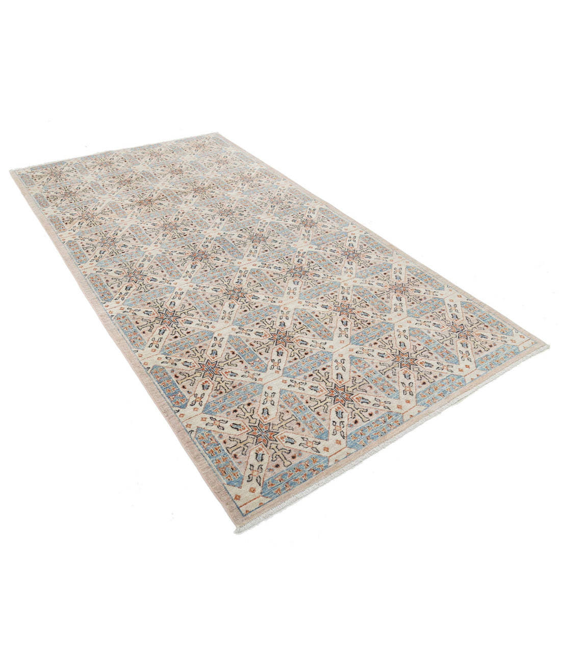 Artemix 4'10'' X 9'4'' Hand-Knotted Wool Rug 4'10'' x 9'4'' (145 X 280) / Ivory / Blue