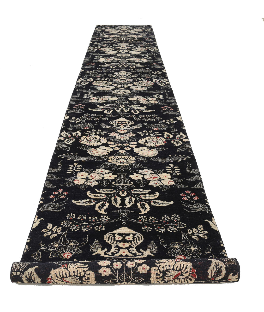 Artemix 3'6'' X 22'9'' Hand-Knotted Wool Rug 3'6'' x 22'9'' (105 X 683) / Black / Ivory