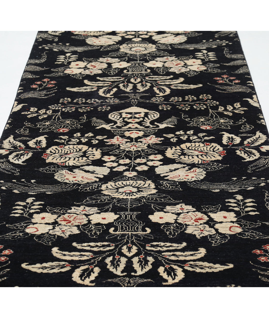 Artemix 3'6'' X 22'9'' Hand-Knotted Wool Rug 3'6'' x 22'9'' (105 X 683) / Black / Ivory