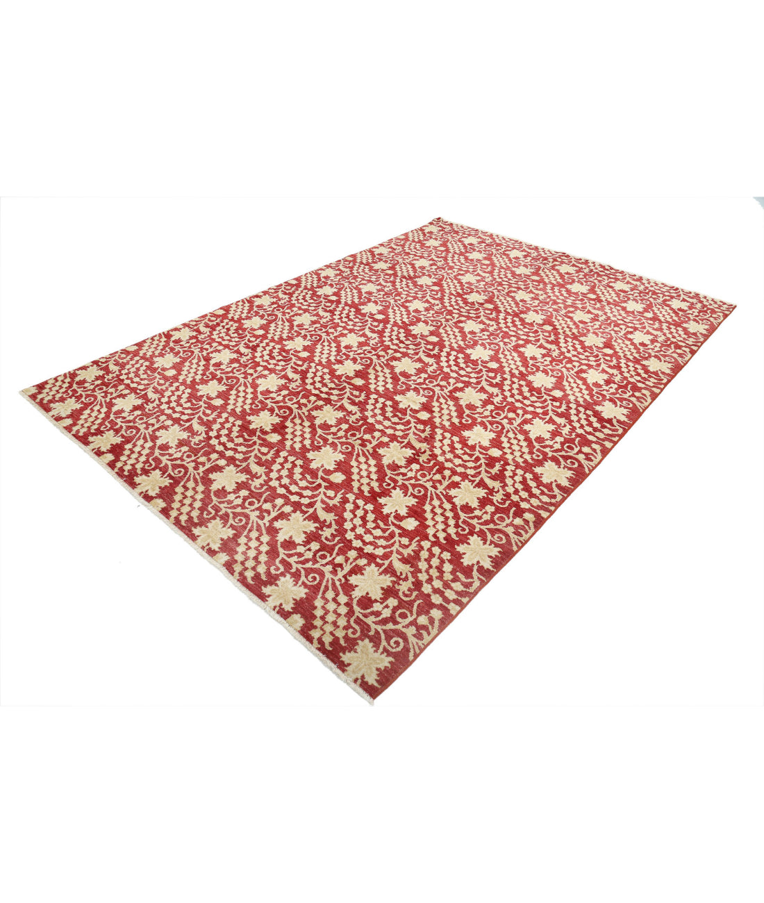 Artemix 6'7'' X 9'5'' Hand-Knotted Wool Rug 6'7'' x 9'5'' (198 X 283) / Red / Ivory