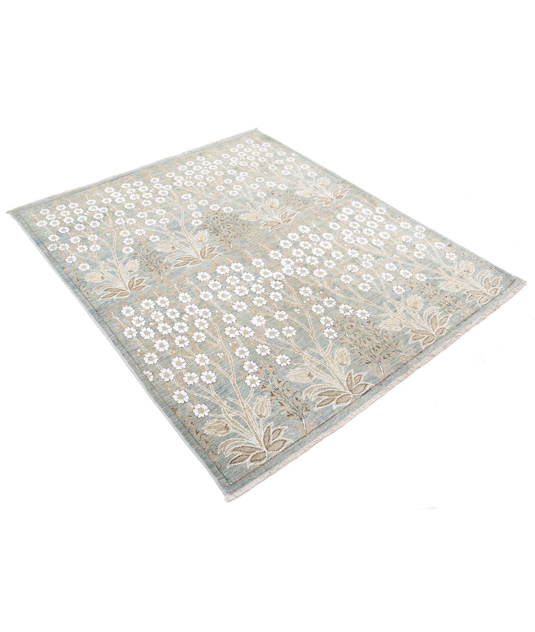 Artemix 4'9'' X 5'9'' Hand-Knotted Wool-Cotton Rug 4'9'' x 5'9'' (143 X 173) / Blue / White