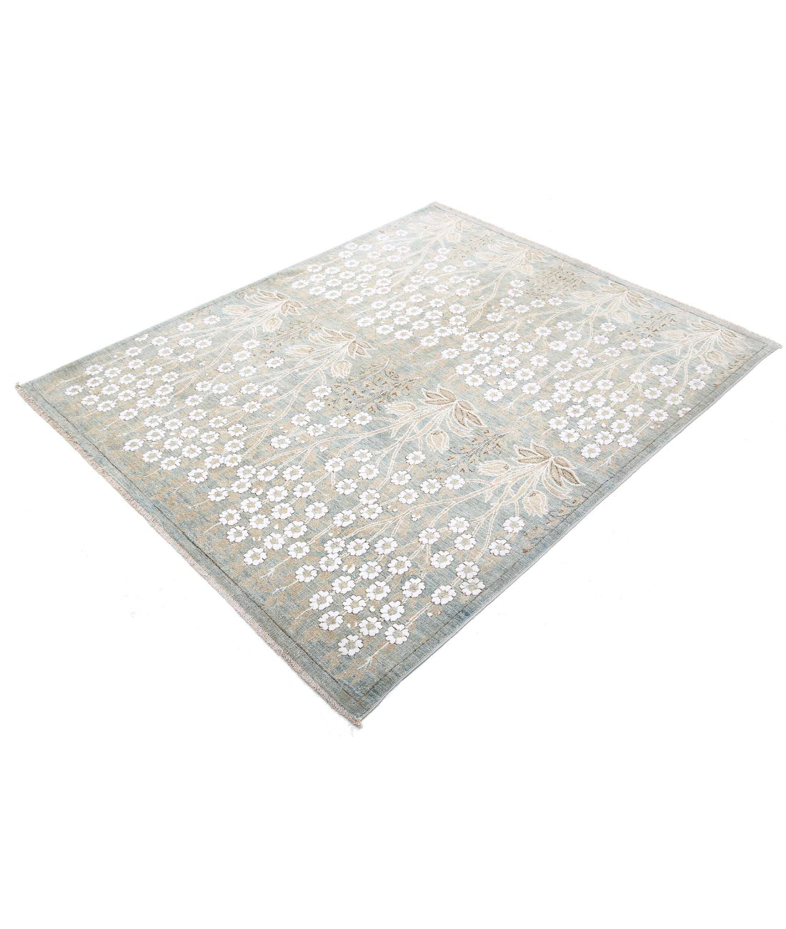 Artemix 4'9'' X 5'9'' Hand-Knotted Wool-Cotton Rug 4'9'' x 5'9'' (143 X 173) / Blue / White