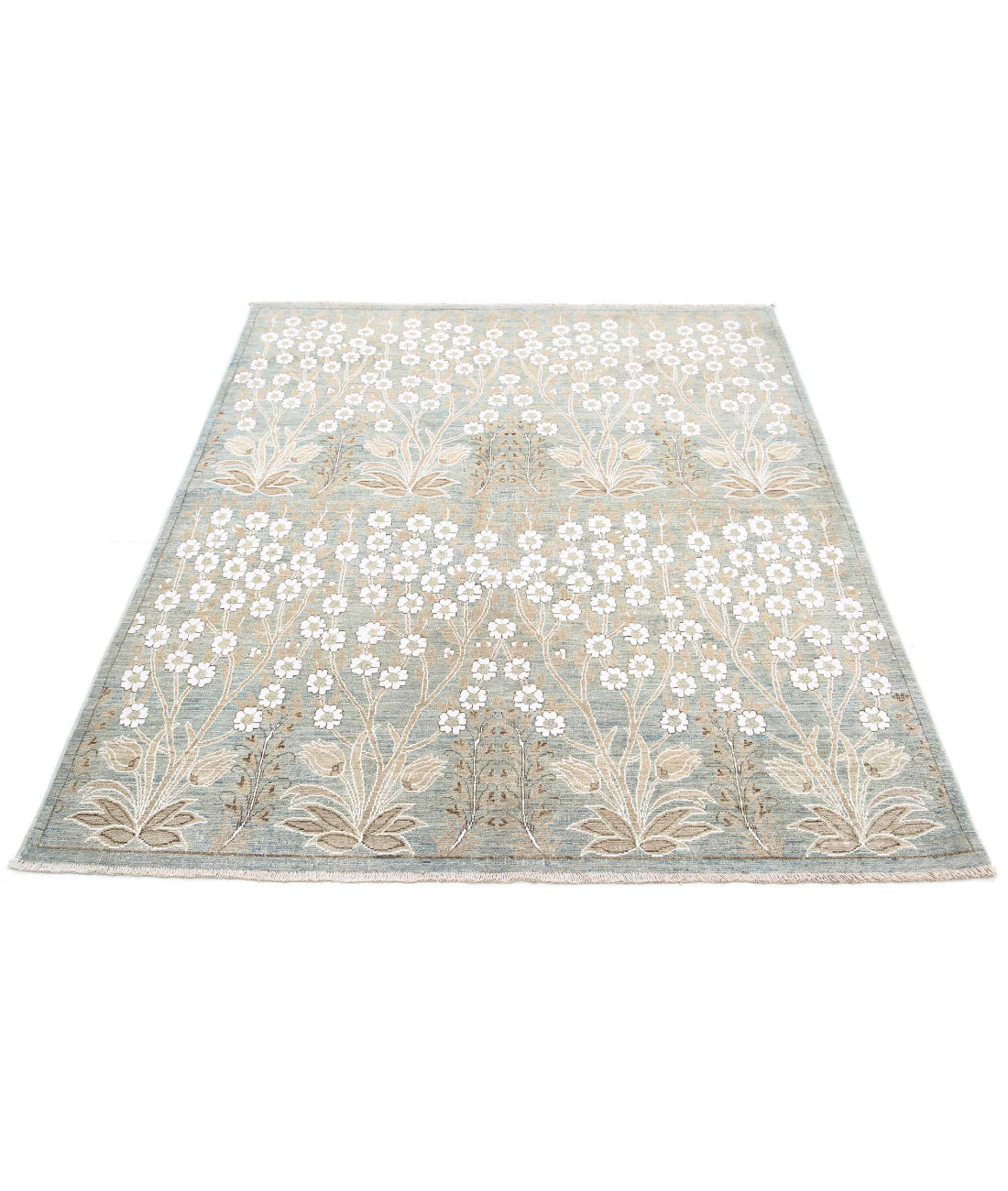 Artemix 4'9'' X 5'9'' Hand-Knotted Wool-Cotton Rug 4'9'' x 5'9'' (143 X 173) / Blue / White