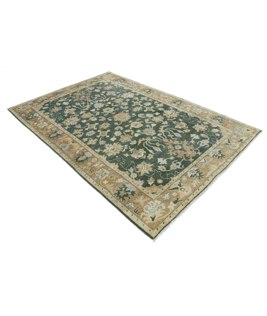 Ziegler 5'5'' X 8'1'' Hand-Knotted Wool Rug 5'5'' x 8'1'' (163 X 243) / Green / Taupe