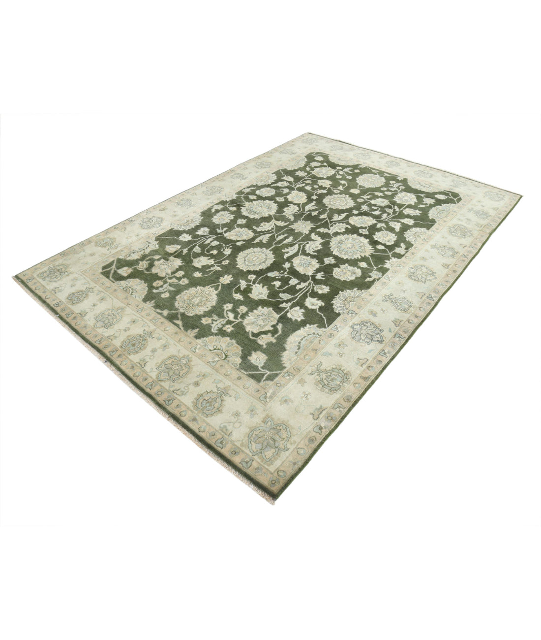 Ziegler 6'0'' X 8'8'' Hand-Knotted Wool Rug 6'0'' x 8'8'' (180 X 260) / Green / Ivory