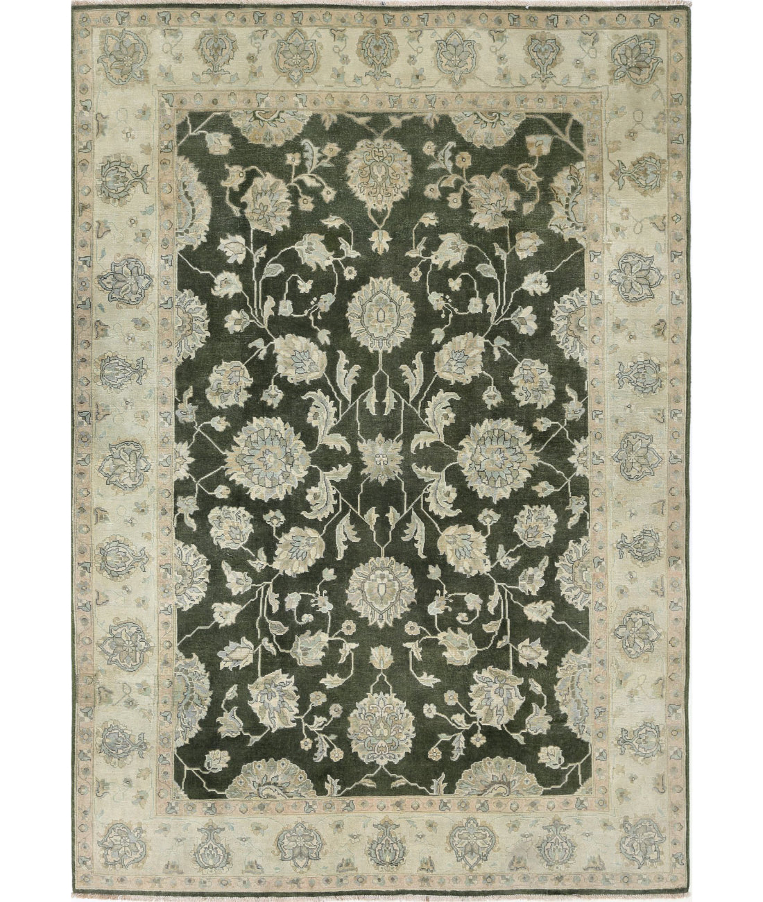 Ziegler 6'0'' X 8'8'' Hand-Knotted Wool Rug 6'0'' x 8'8'' (180 X 260) / Green / Ivory