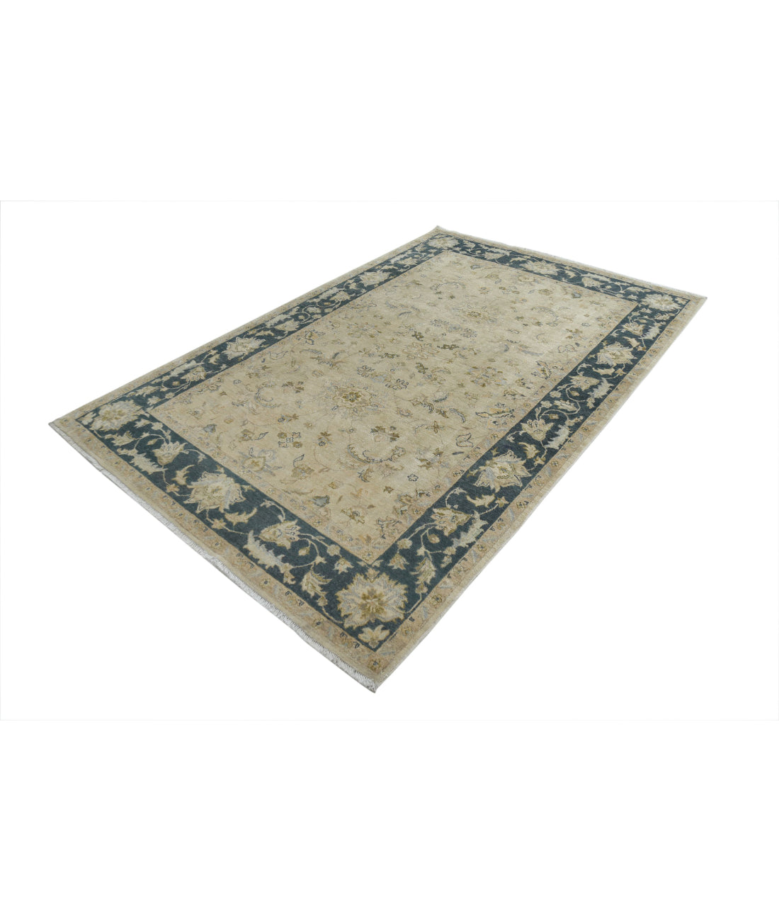 Ziegler 5'6'' X 8'4'' Hand-Knotted Wool Rug 5'6'' x 8'4'' (165 X 250) / Ivory / Blue