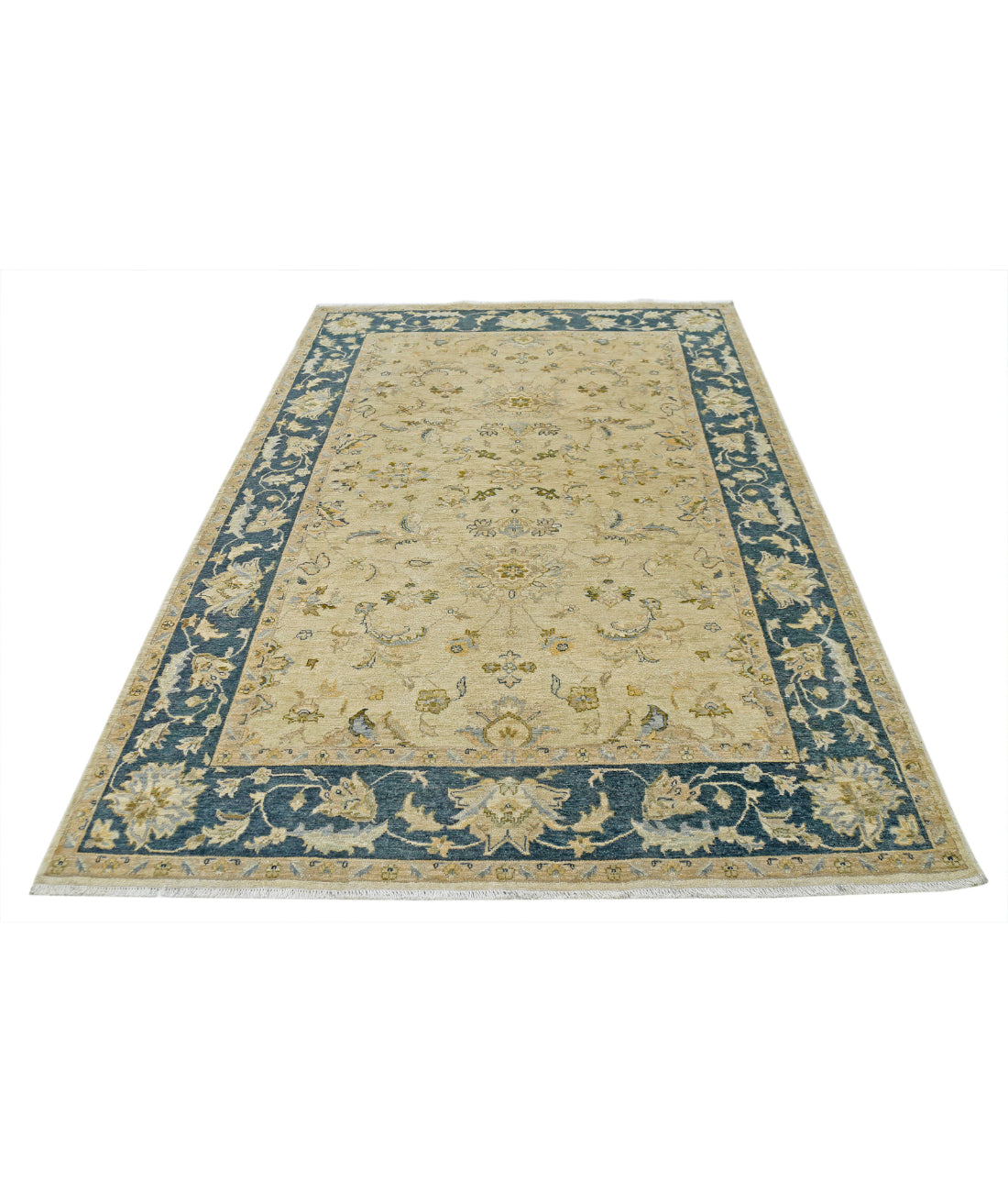 Ziegler 5'6'' X 8'4'' Hand-Knotted Wool Rug 5'6'' x 8'4'' (165 X 250) / Ivory / Blue