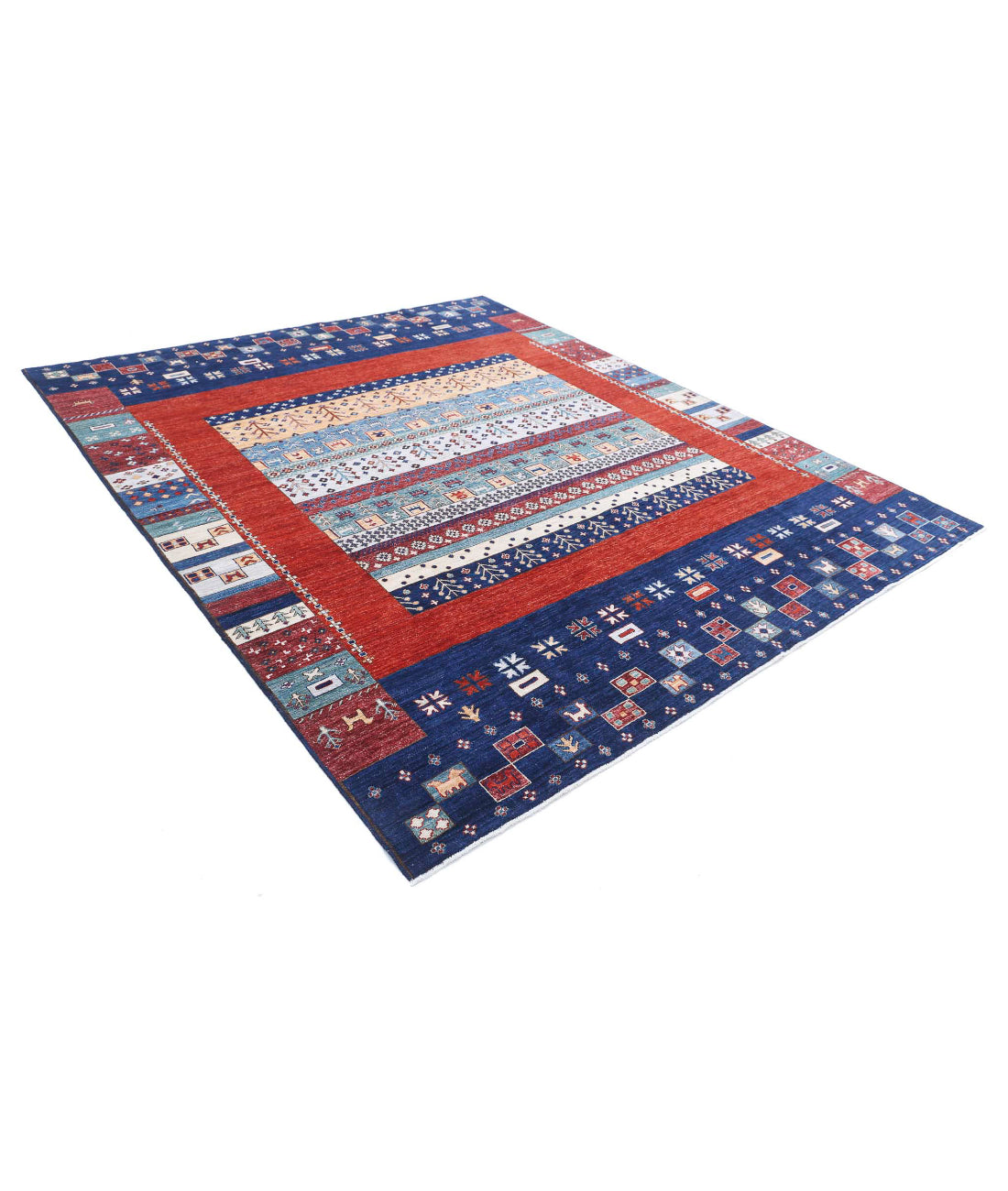 Gabbeh 8'2'' X 9'9'' Hand-Knotted Wool Rug 8'2'' x 9'9'' (245 X 293) / Blue / Red