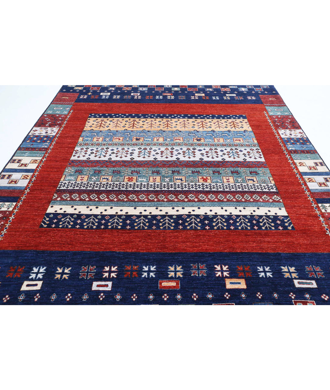 Gabbeh 8'2'' X 9'9'' Hand-Knotted Wool Rug 8'2'' x 9'9'' (245 X 293) / Blue / Red