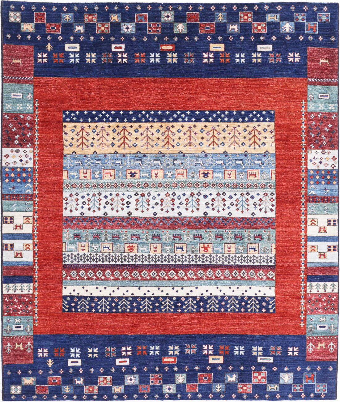 Gabbeh 8'2'' X 9'9'' Hand-Knotted Wool Rug 8'2'' x 9'9'' (245 X 293) / Blue / Red