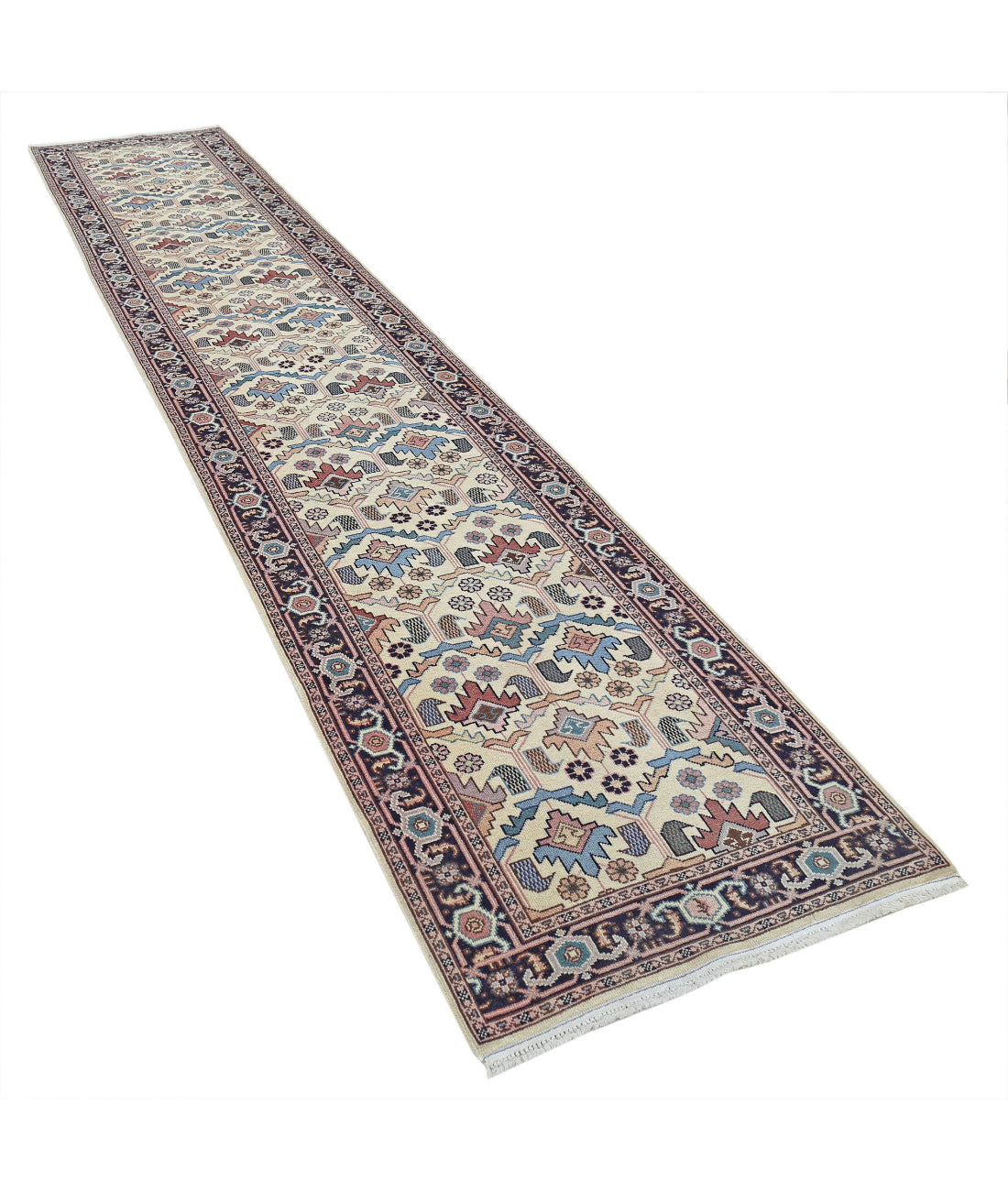 Heritage 2'8'' X 13'7'' Hand-Knotted Wool Rug 2'8'' x 13'7'' (80 X 408) / Beige / Blue