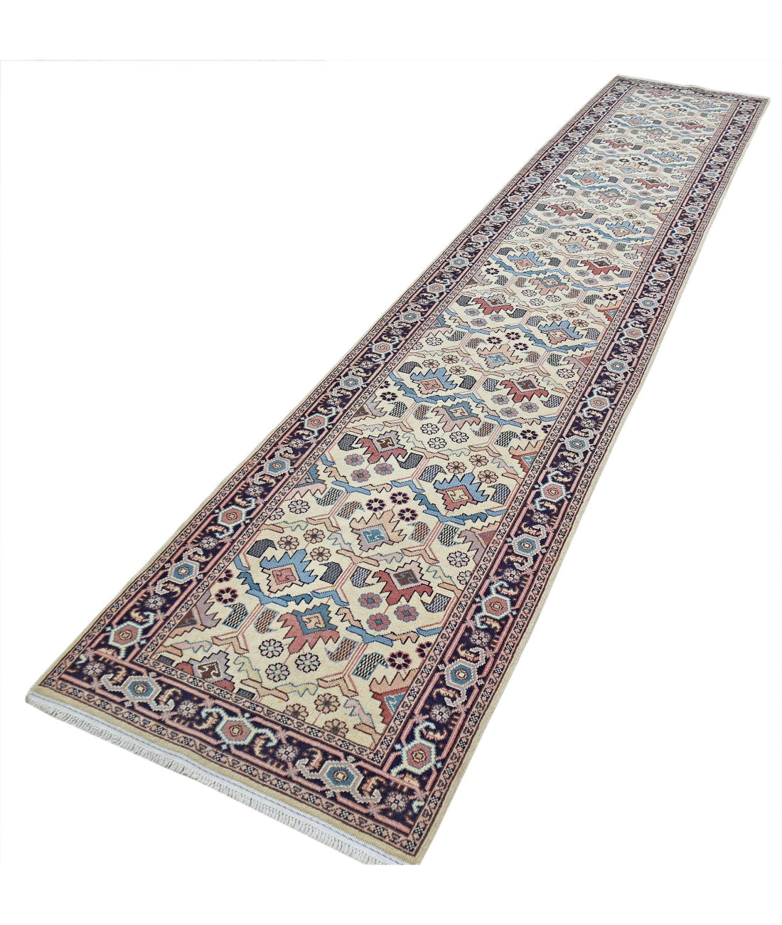 Heritage 2'8'' X 13'7'' Hand-Knotted Wool Rug 2'8'' x 13'7'' (80 X 408) / Beige / Blue