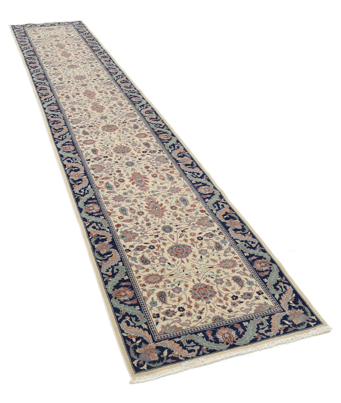 Heritage 2'7'' X 13'9'' Hand-Knotted Wool Rug 2'7'' x 13'9'' (78 X 413) / Ivory / Blue