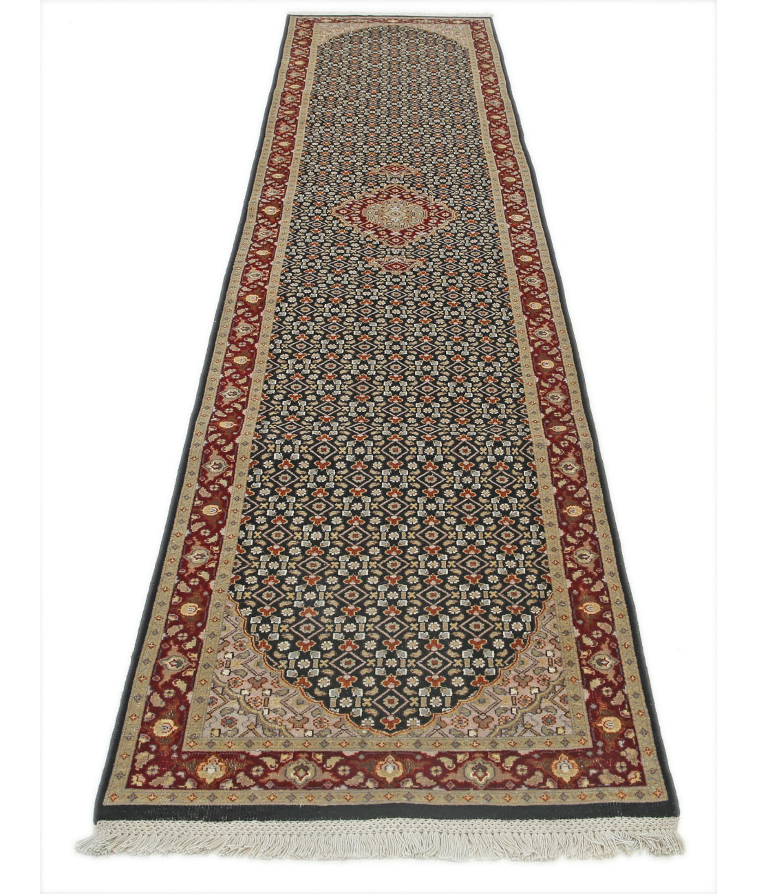 Heritage 2'6'' X 12'2'' Hand-Knotted Wool-Silk Rug 2'6'' x 12'2'' (75 X 365) / Black / Red