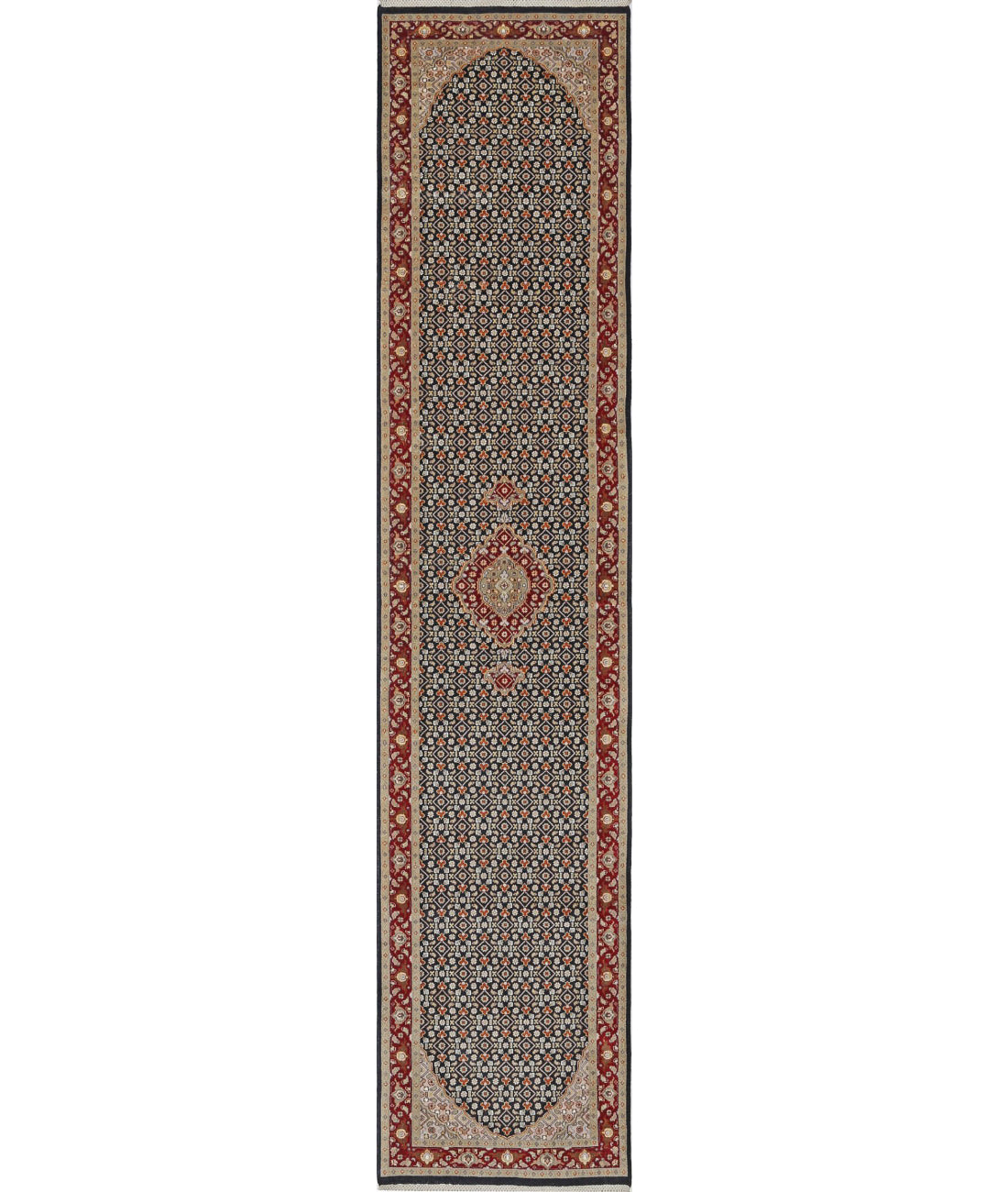 Heritage 2'6'' X 12'2'' Hand-Knotted Wool-Silk Rug 2'6'' x 12'2'' (75 X 365) / Black / Red