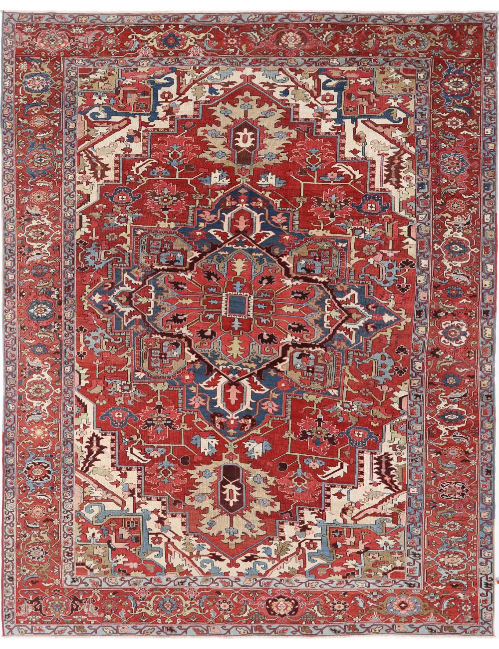 Heriz 9' 10" X 12' 2" Hand-Knotted Wool Rug 9' 10" X 12' 2" (300 X 371) / Red / Ivory