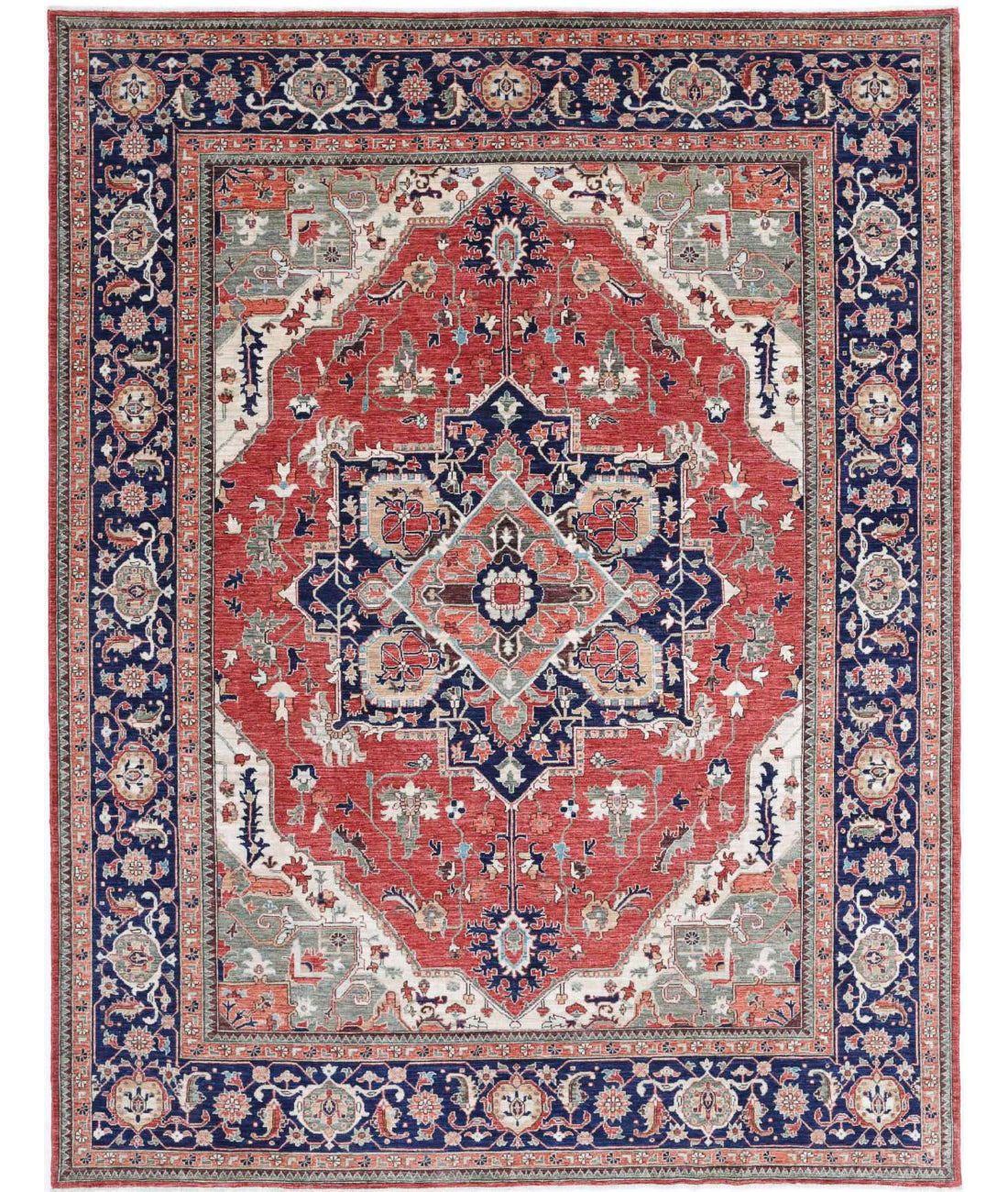 Heriz 9'0'' X 11'8'' Hand-Knotted Wool Rug 9'0'' x 11'8'' (270 X 350) / Red / Blue