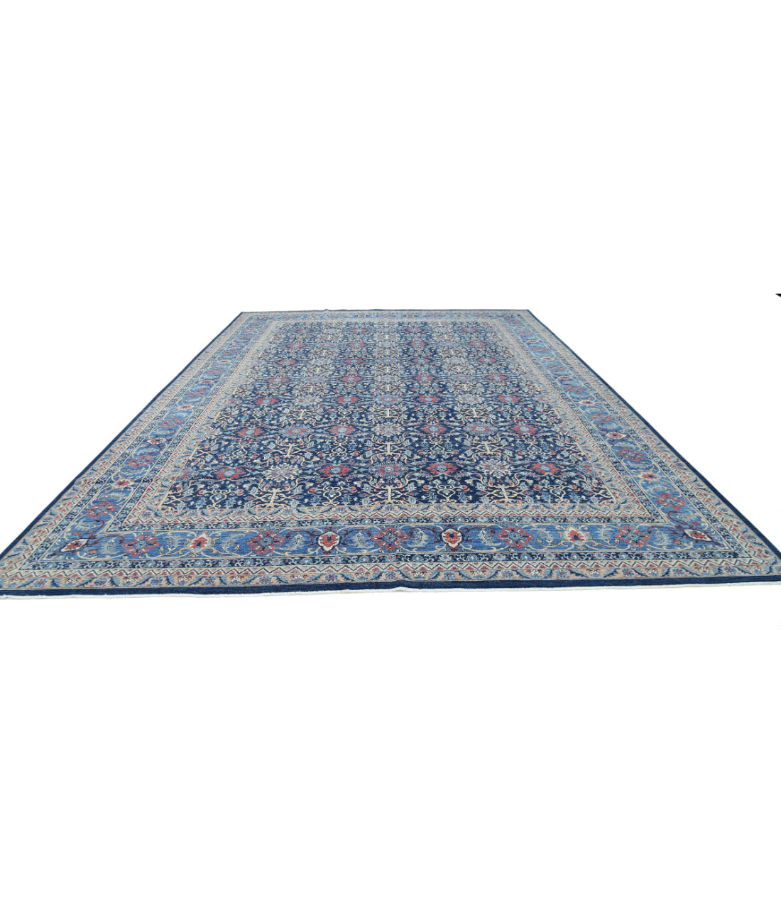 Jasmine 11'10'' X 17'7'' Hand-Knotted Wool Rug 11'10'' x 17'7'' (355 X 528) / Blue / Blue