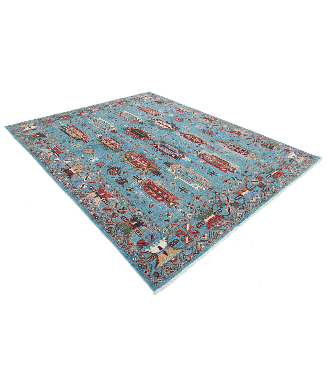 Jasmine 8'1'' X 9'11'' Hand-Knotted Wool Rug 8'1'' x 9'11'' (243 X 298) / Teal / Teal