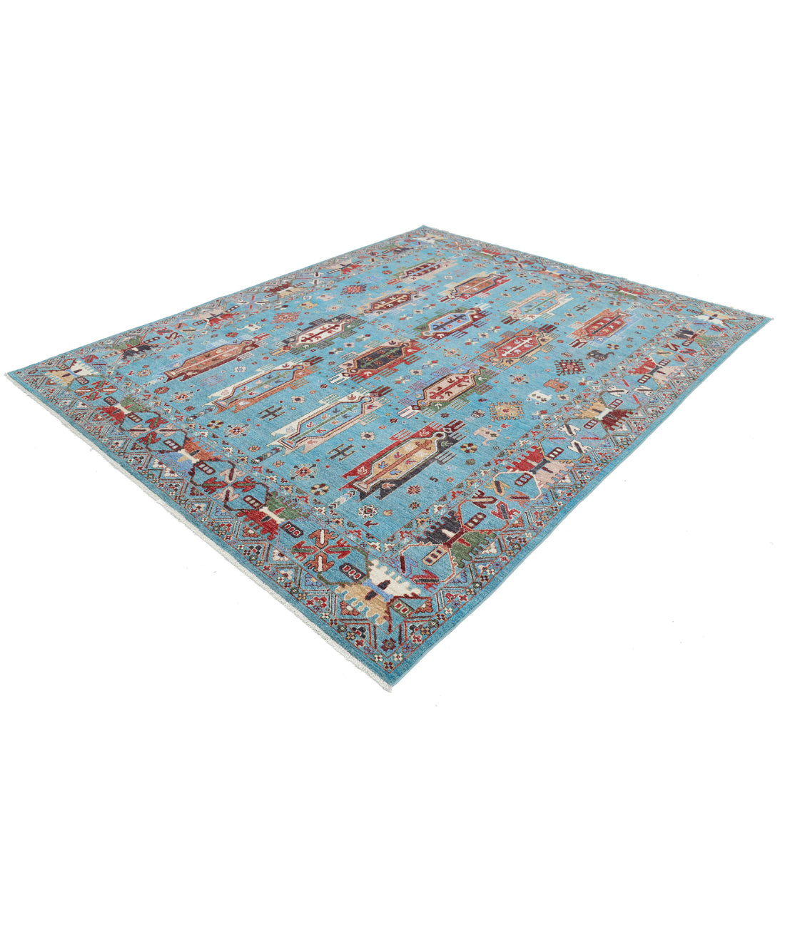 Jasmine 8'1'' X 9'11'' Hand-Knotted Wool Rug 8'1'' x 9'11'' (243 X 298) / Teal / Teal