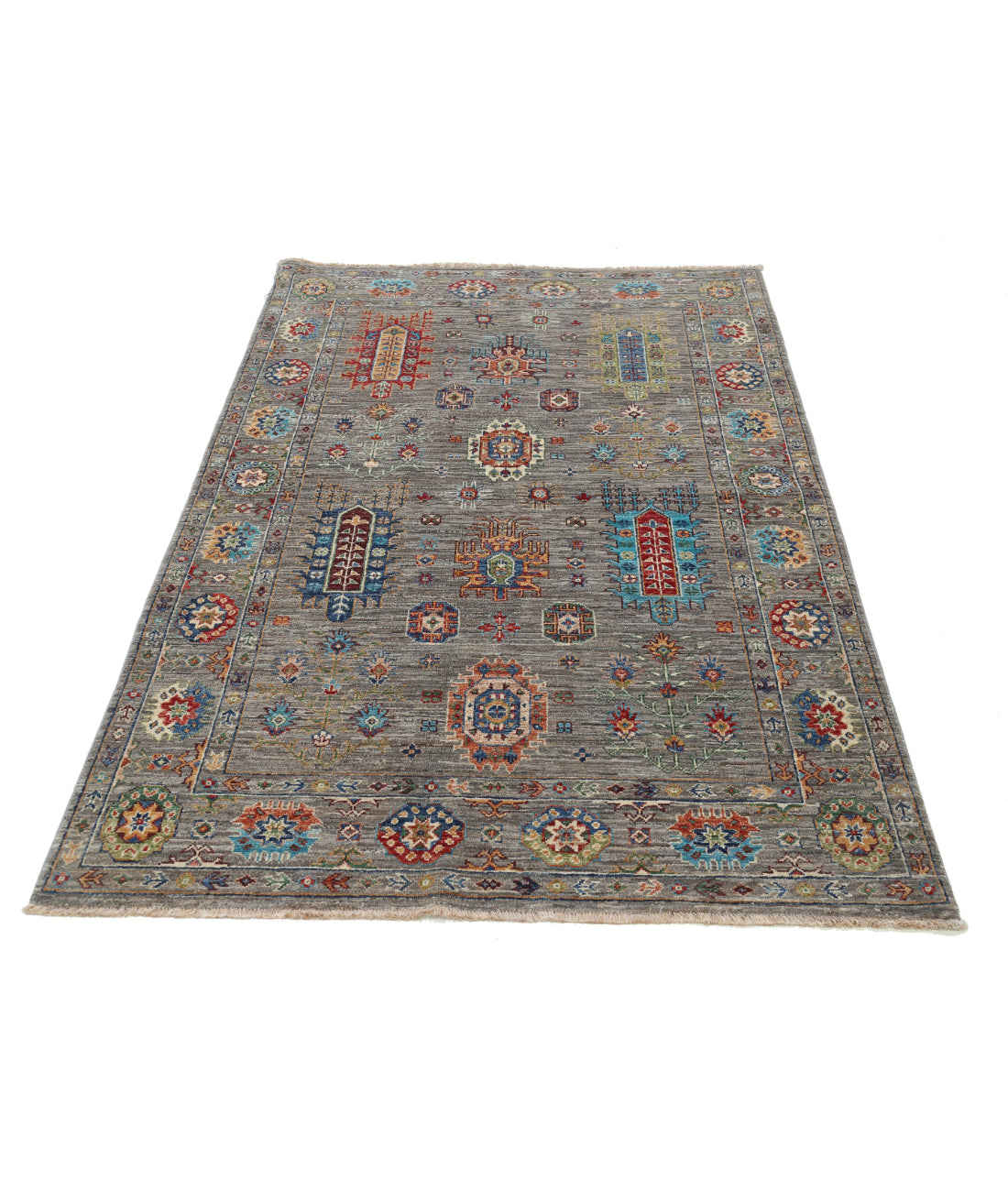 Jasmine 4'2'' X 6'5'' Hand-Knotted Wool Rug 4'2'' x 6'5'' (125 X 193) / Grey / Grey