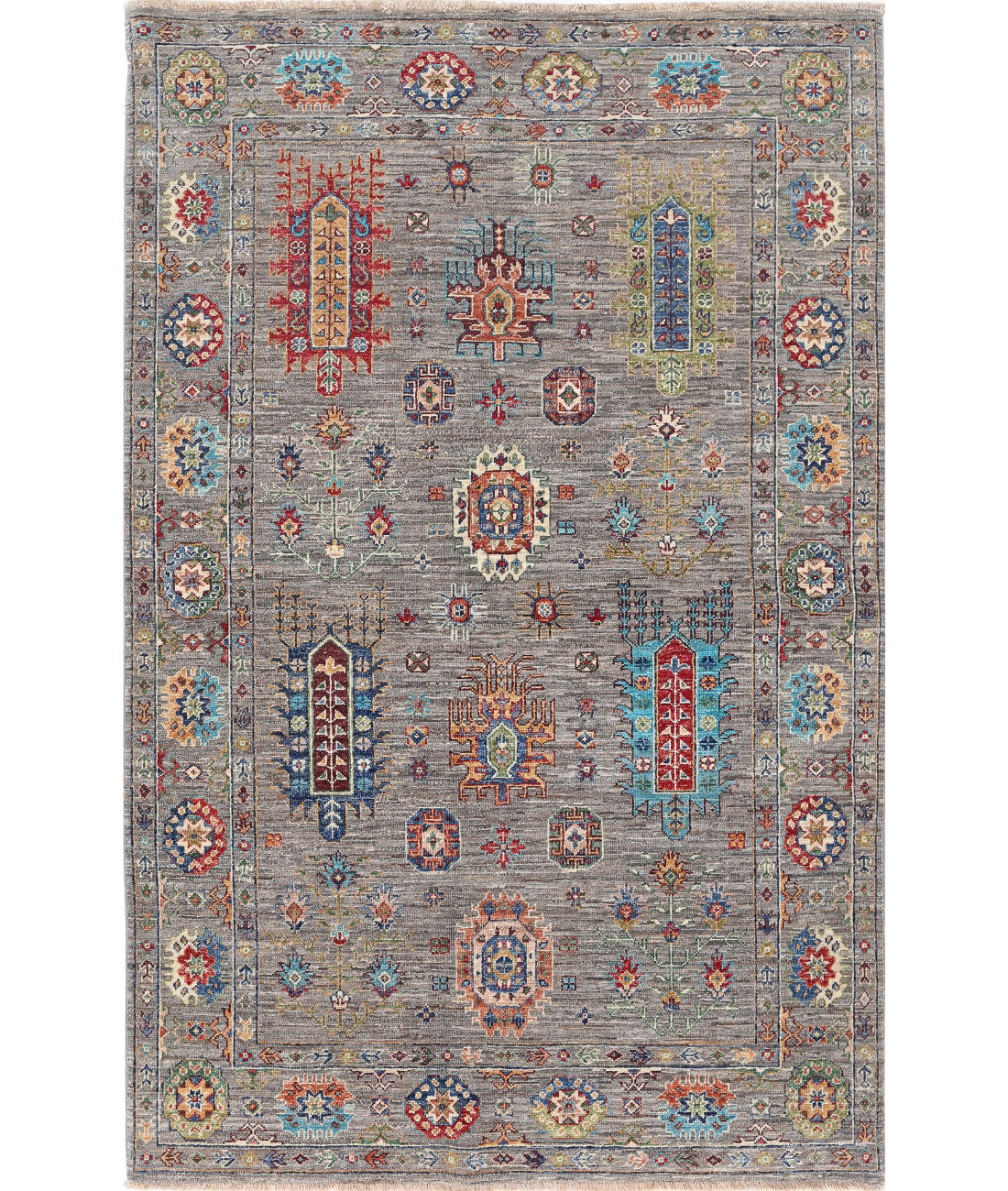 Jasmine 4'2'' X 6'5'' Hand-Knotted Wool Rug 4'2'' x 6'5'' (125 X 193) / Grey / Grey