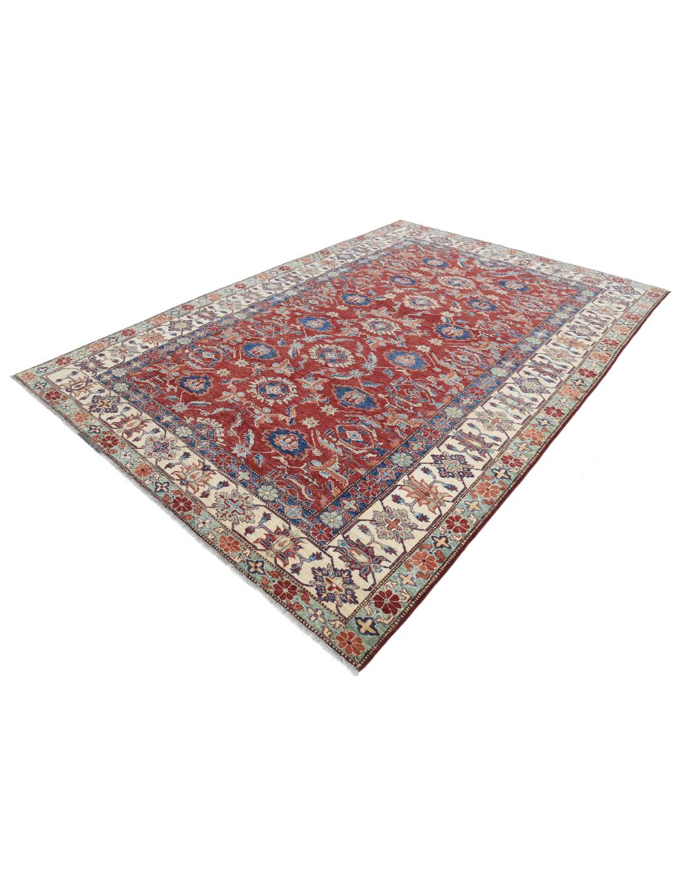 Kazak 7' 11" X 11' 6" Hand-Knotted Wool Rug 7' 11" X 11' 6" (241 X 351) / Red / Ivory