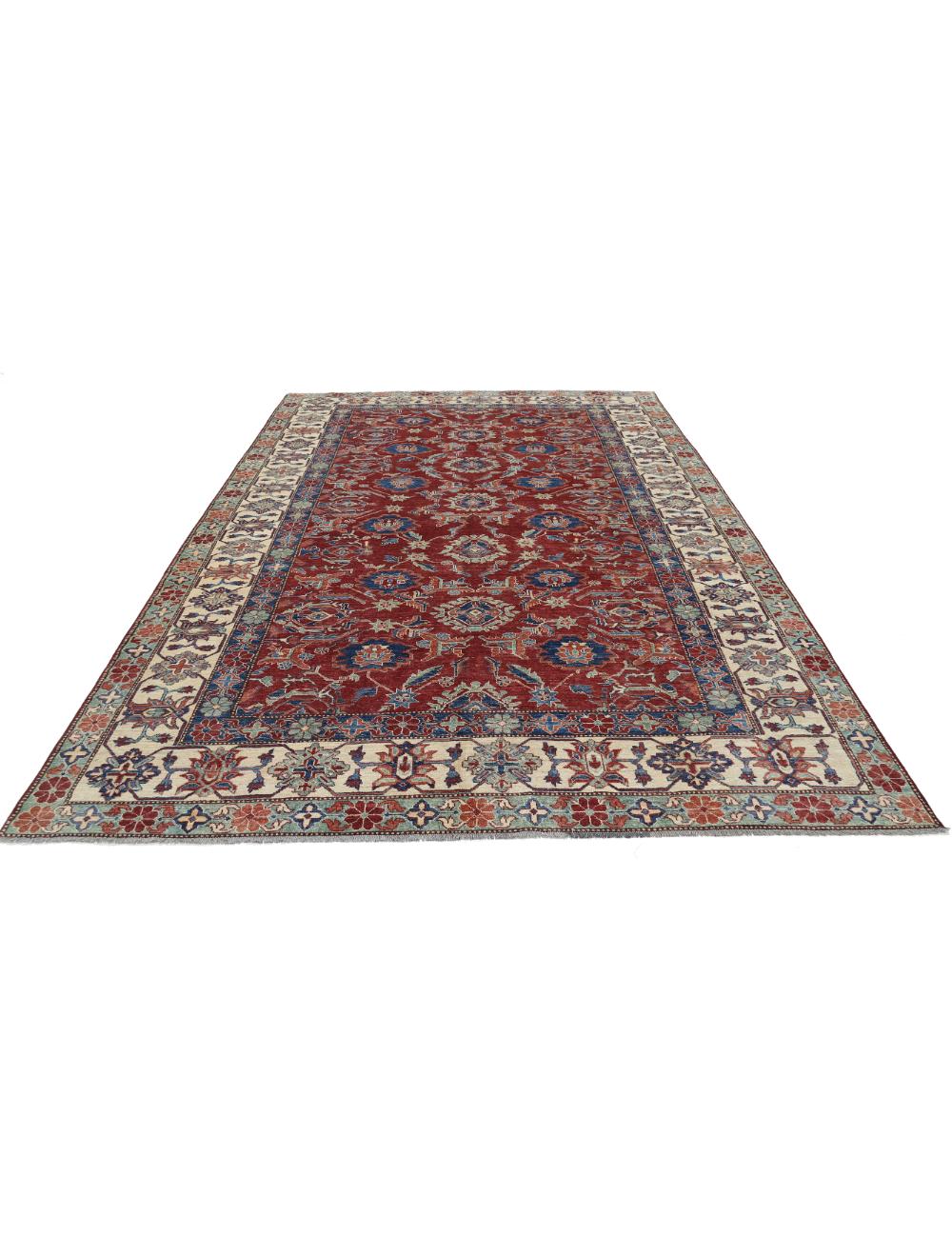 Kazak 7' 11" X 11' 6" Hand-Knotted Wool Rug 7' 11" X 11' 6" (241 X 351) / Red / Ivory