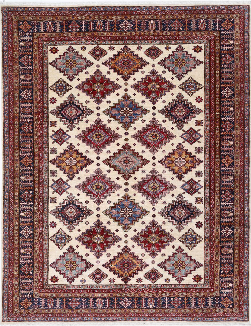 Kazak 9' 2" X 12' 0" Hand-Knotted Wool Rug 9' 2" X 12' 0" (279 X 366) / Ivory / Blue