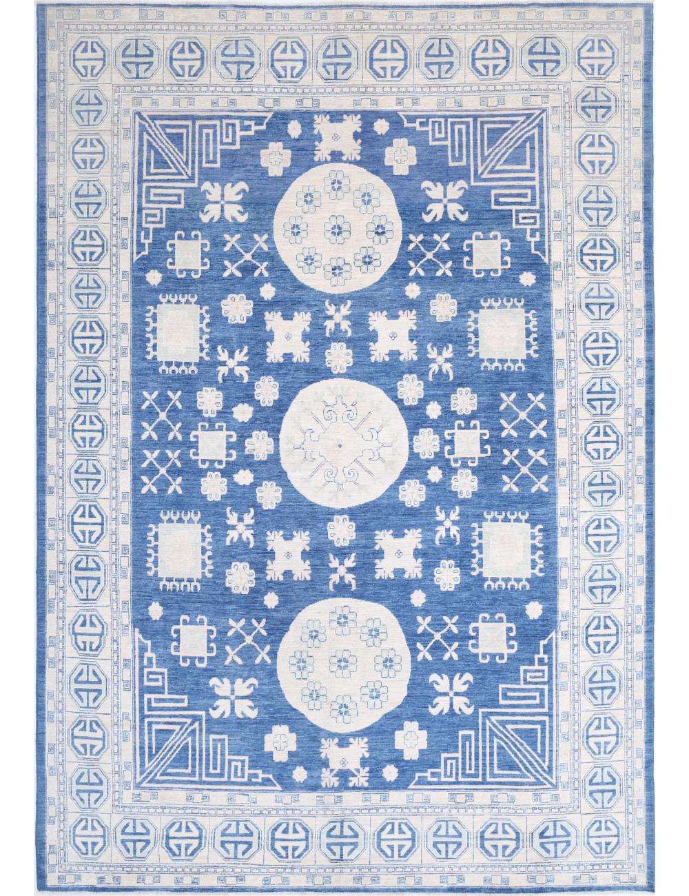 Khotan 9' 8" X 13' 10" Hand-Knotted Wool Rug 9' 8" X 13' 10" (295 X 422) / Blue / Ivory