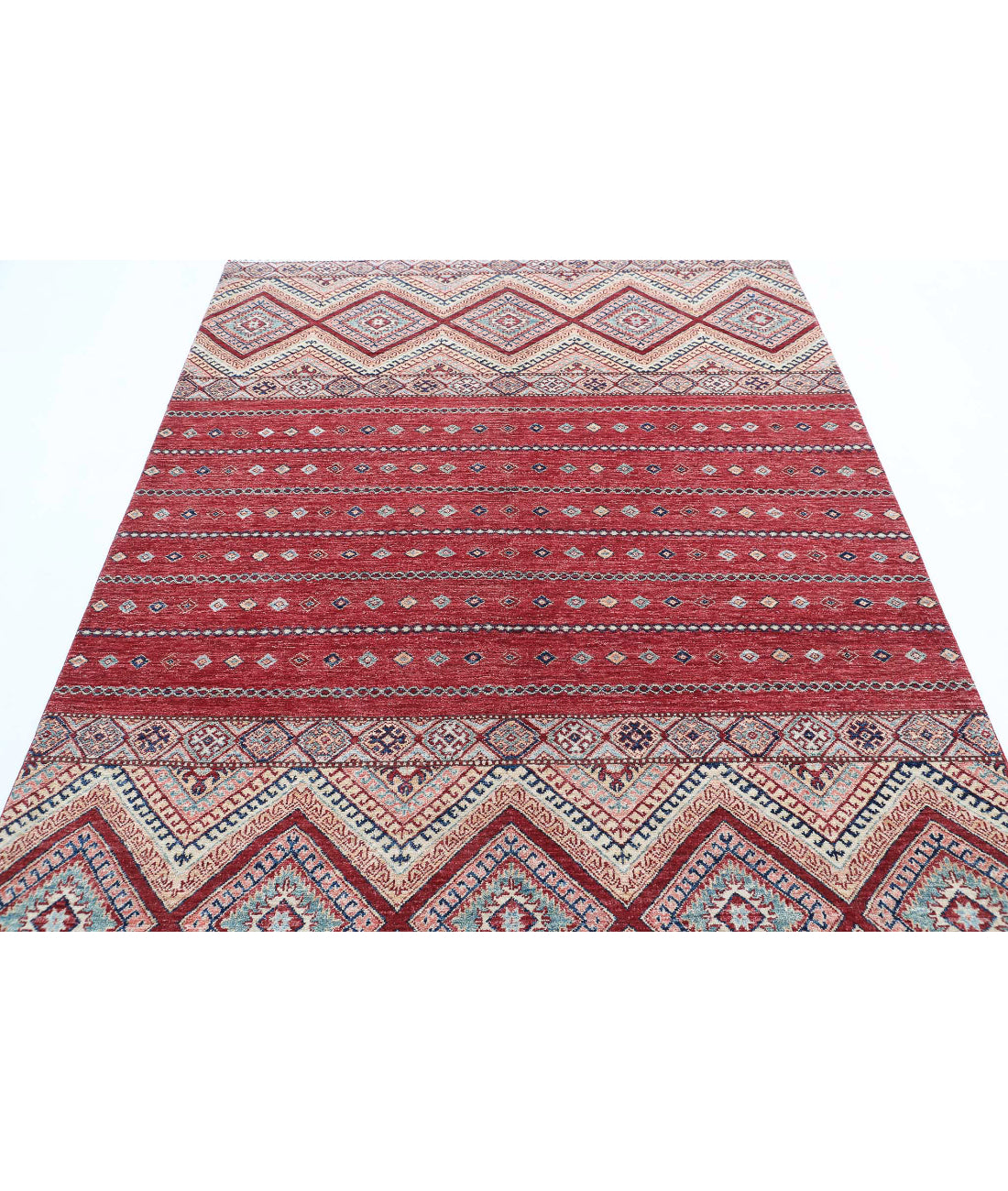 Khurjeen 5'6'' X 7'6'' Hand-Knotted Wool Rug 5'6'' x 7'6'' (165 X 225) / Multi / Red