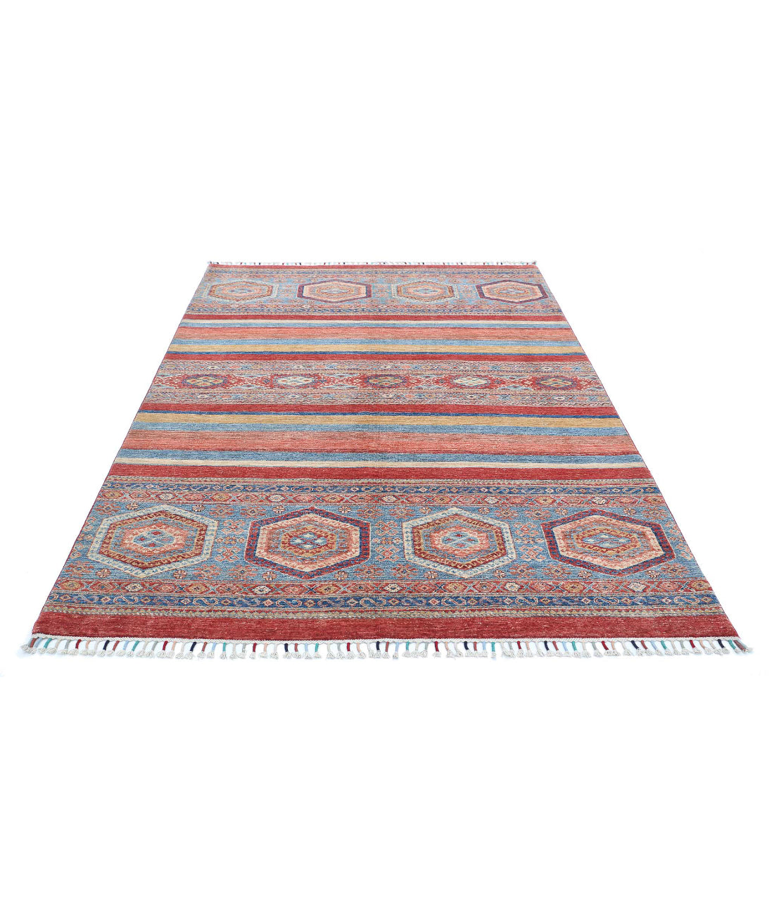 Khurjeen 5'6'' X 8'0'' Hand-Knotted Wool Rug 5'6'' x 8'0'' (165 X 240) / Multi / Red