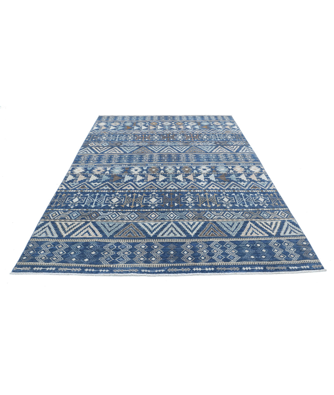 Khurjeen 6'9'' X 8'5'' Hand-Knotted Wool Rug 6'9'' x 8'5'' (203 X 253) / Blue / Ivory