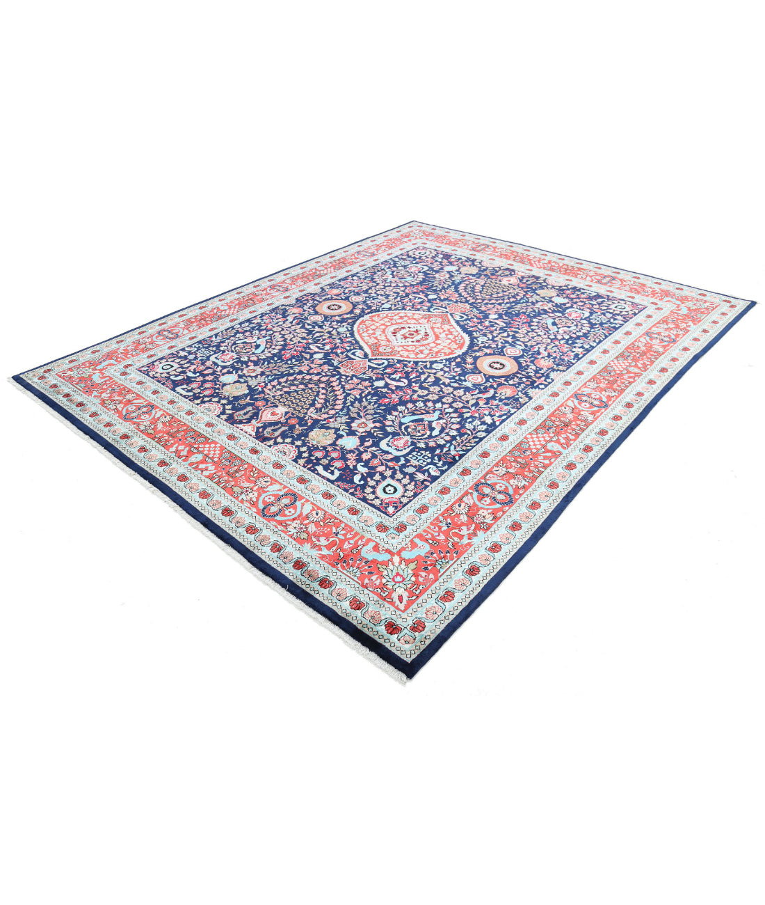 Legacy 8'0'' X 9'11'' Hand-Knotted Bamboo Silk Rug 8'0'' x 9'11'' (120 X 360) / Blue / Red