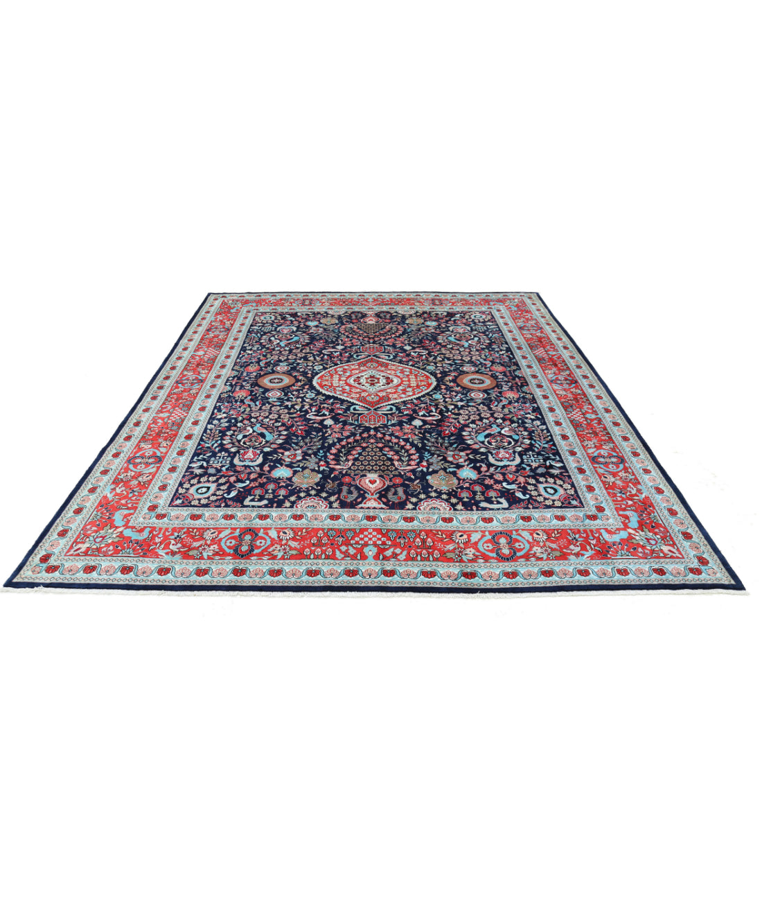 Legacy 8'0'' X 9'11'' Hand-Knotted Bamboo Silk Rug 8'0'' x 9'11'' (120 X 360) / Blue / Red