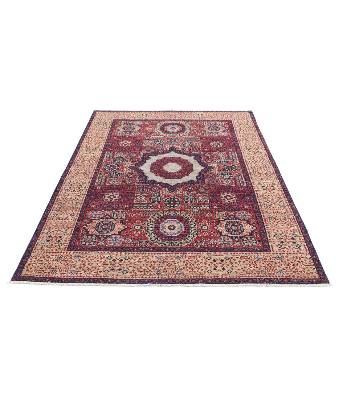 Mamluk 5'3'' X 7'6'' Hand-Knotted Wool Rug 5'3'' x 7'6'' (158 X 225) / Red / Gold