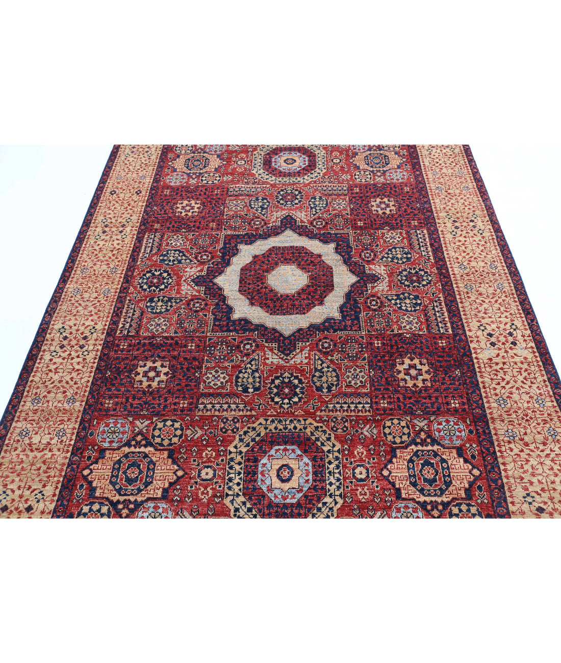 Mamluk 5'3'' X 7'6'' Hand-Knotted Wool Rug 5'3'' x 7'6'' (158 X 225) / Red / Gold