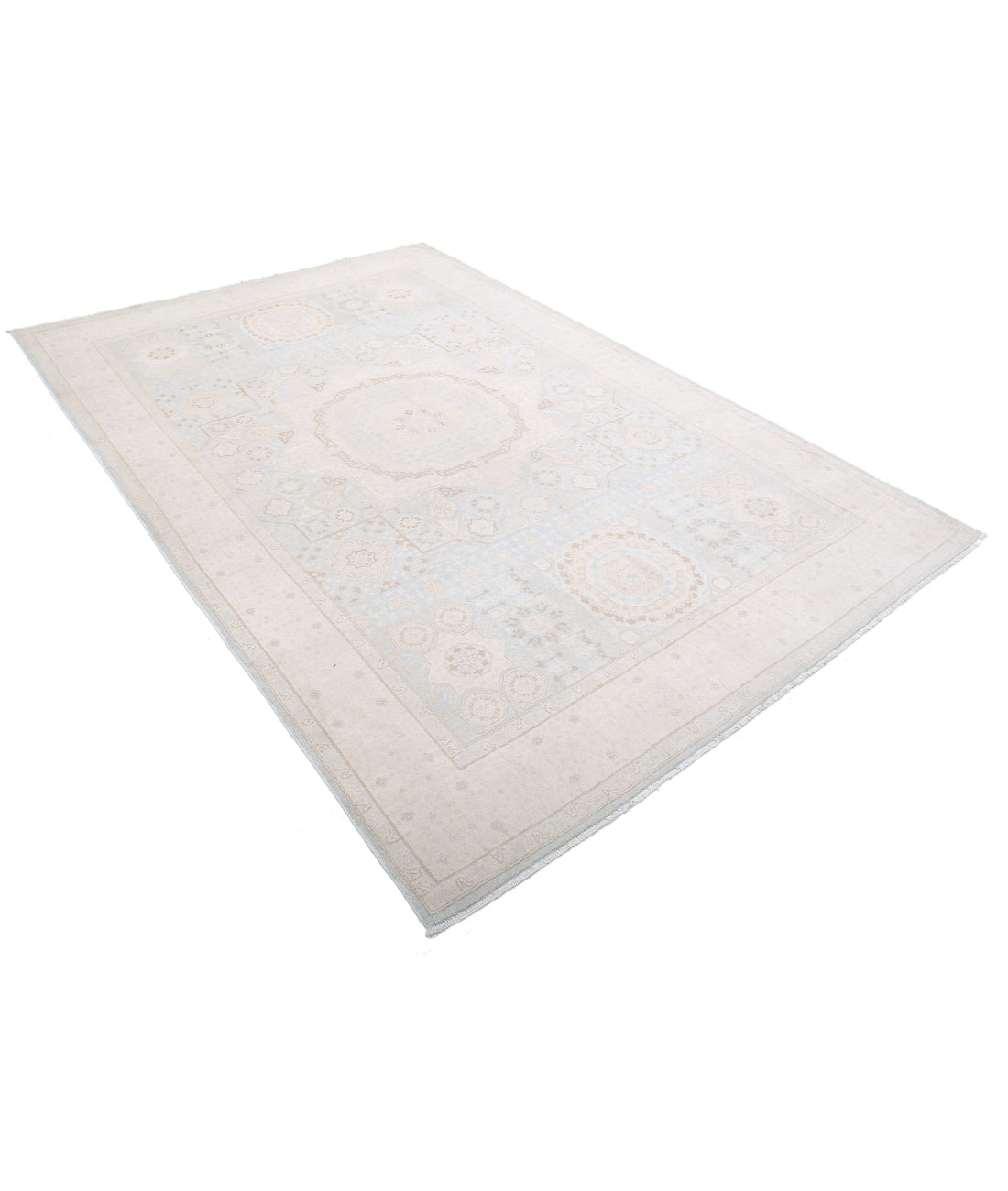 Mamluk 6'3'' X 9'4'' Hand-Knotted Wool Rug 6'3'' x 9'4'' (188 X 280) / Blue / Ivory