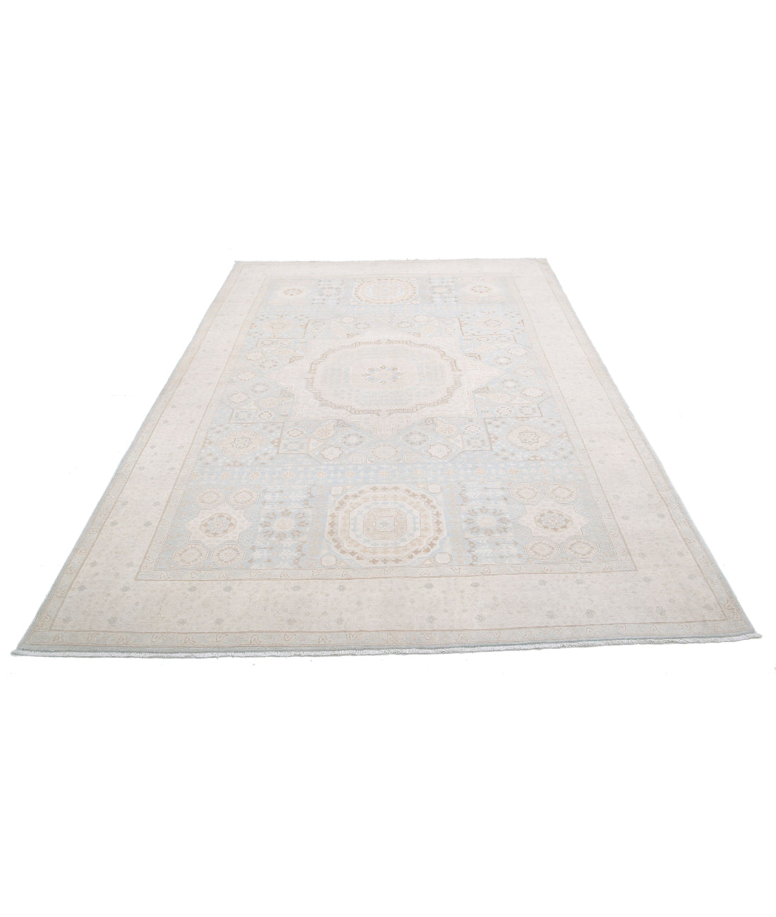 Mamluk 6'3'' X 9'4'' Hand-Knotted Wool Rug 6'3'' x 9'4'' (188 X 280) / Blue / Ivory