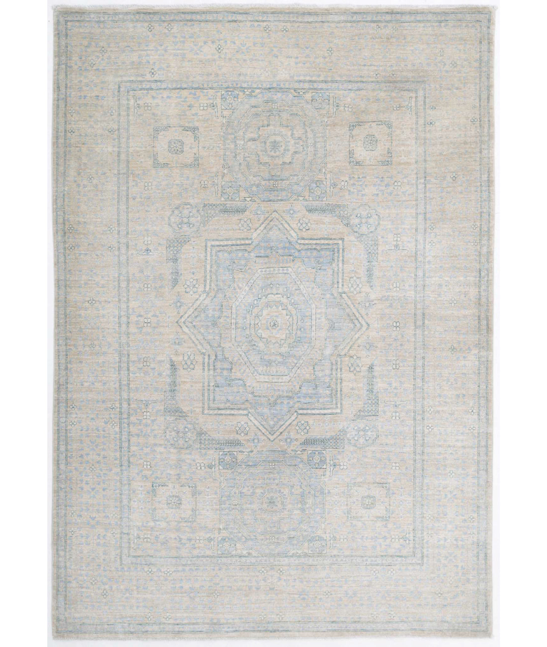 Mamluk 4'8'' X 6'8'' Hand-Knotted Wool Rug 4'8'' x 6'8'' (140 X 200) / Ivory / Blue