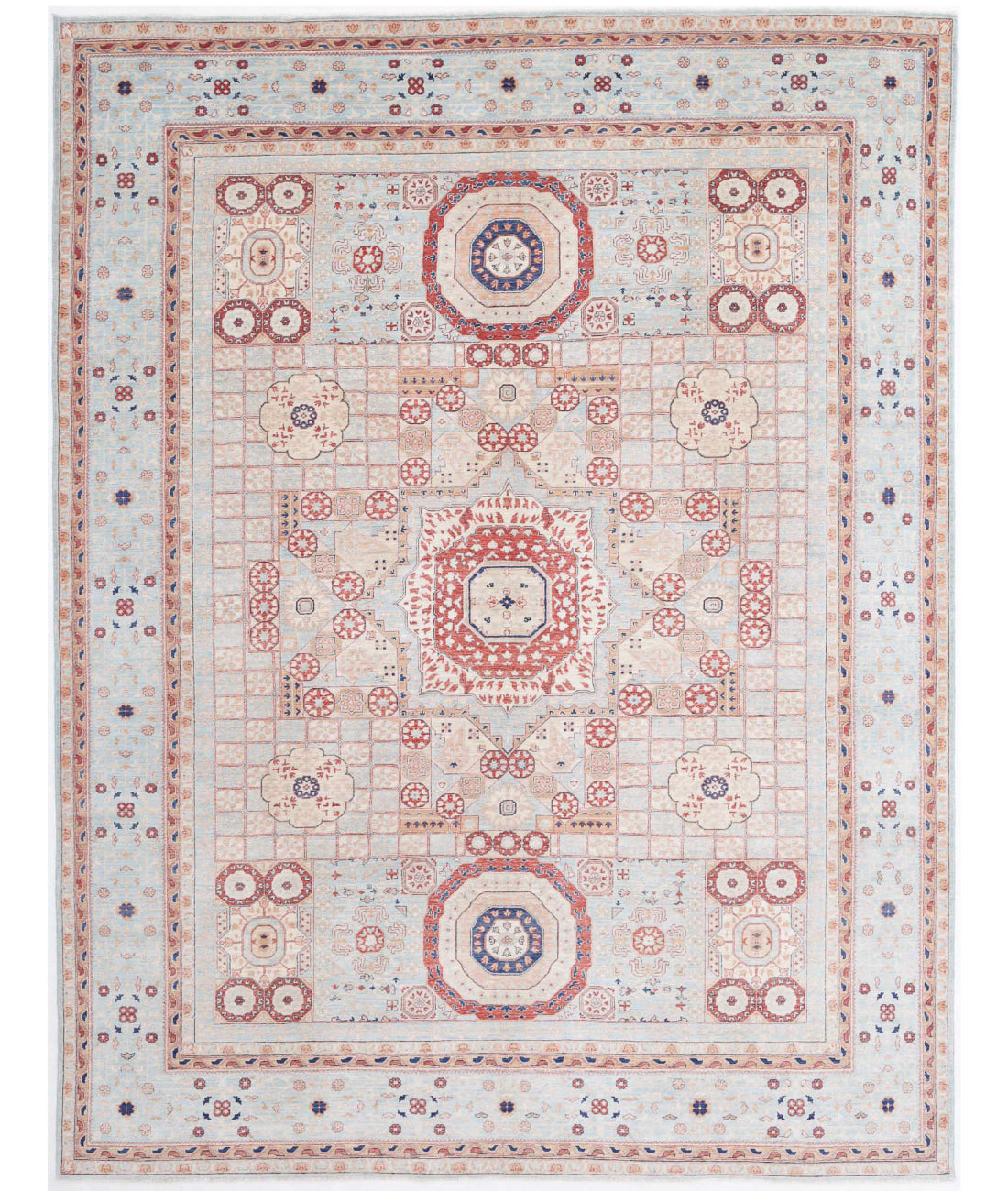 Mamluk 9'0'' X 11'9'' Hand-Knotted Wool Rug 9'0'' x 11'9'' (270 X 353) / Blue / Red