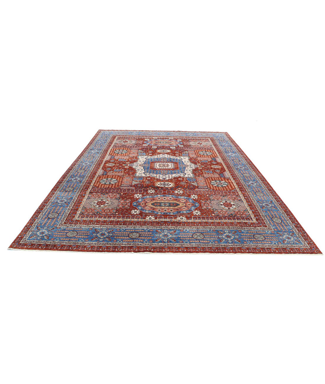 Mamluk 9'2'' X 11'8'' Hand-Knotted Wool Rug 9'2'' x 11'8'' (275 X 350) / Rust / Blue