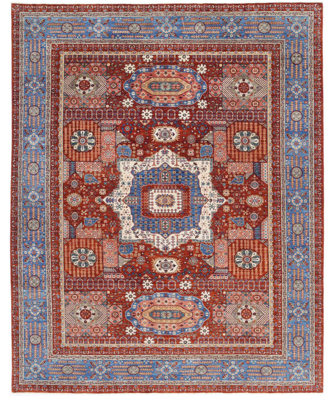 Mamluk 9'2'' X 11'8'' Hand-Knotted Wool Rug 9'2'' x 11'8'' (275 X 350) / Rust / Blue