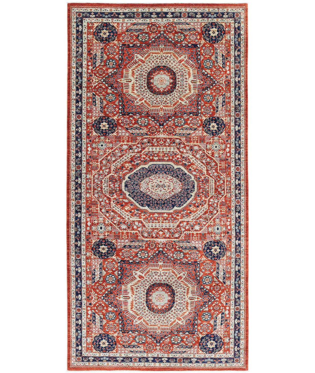 Mamluk 4'11'' X 10'9'' Hand-Knotted Wool Rug 4'11'' x 10'9'' (148 X 323) / Rust / Blue