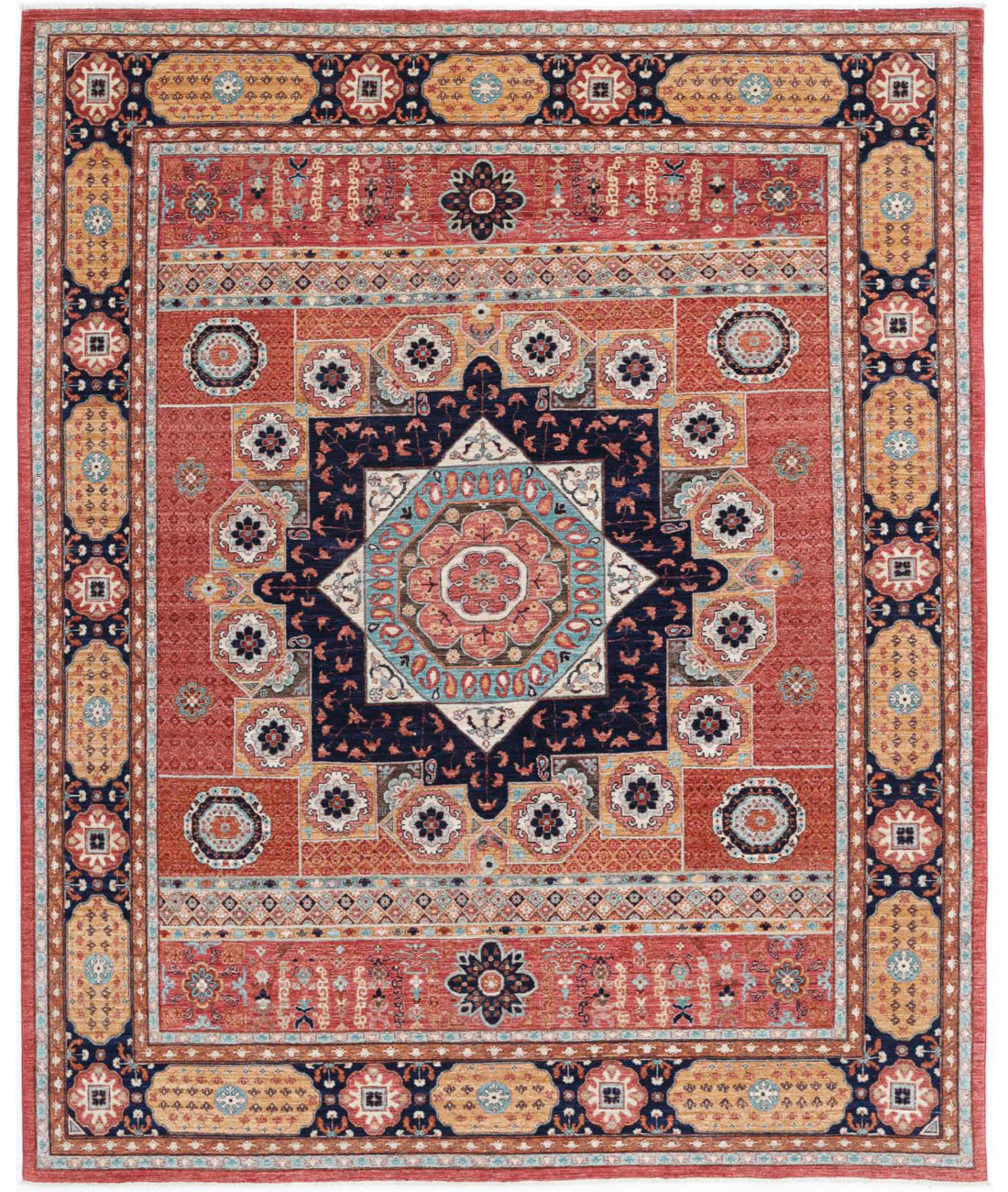 Mamluk 7'11'' X 9'9'' Hand-Knotted Wool Rug 7'11'' x 9'9'' (238 X 293) / Red / Blue