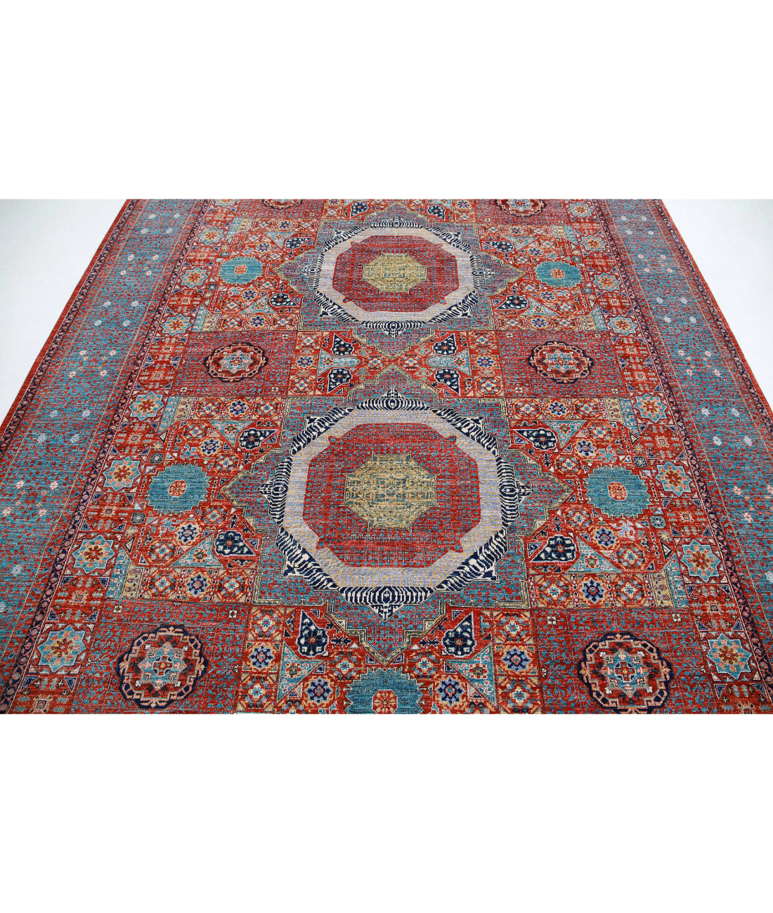 Mamluk 7'10'' X 9'10'' Hand-Knotted Wool Rug 7'10'' x 9'10'' (235 X 295) / Rust / Teal