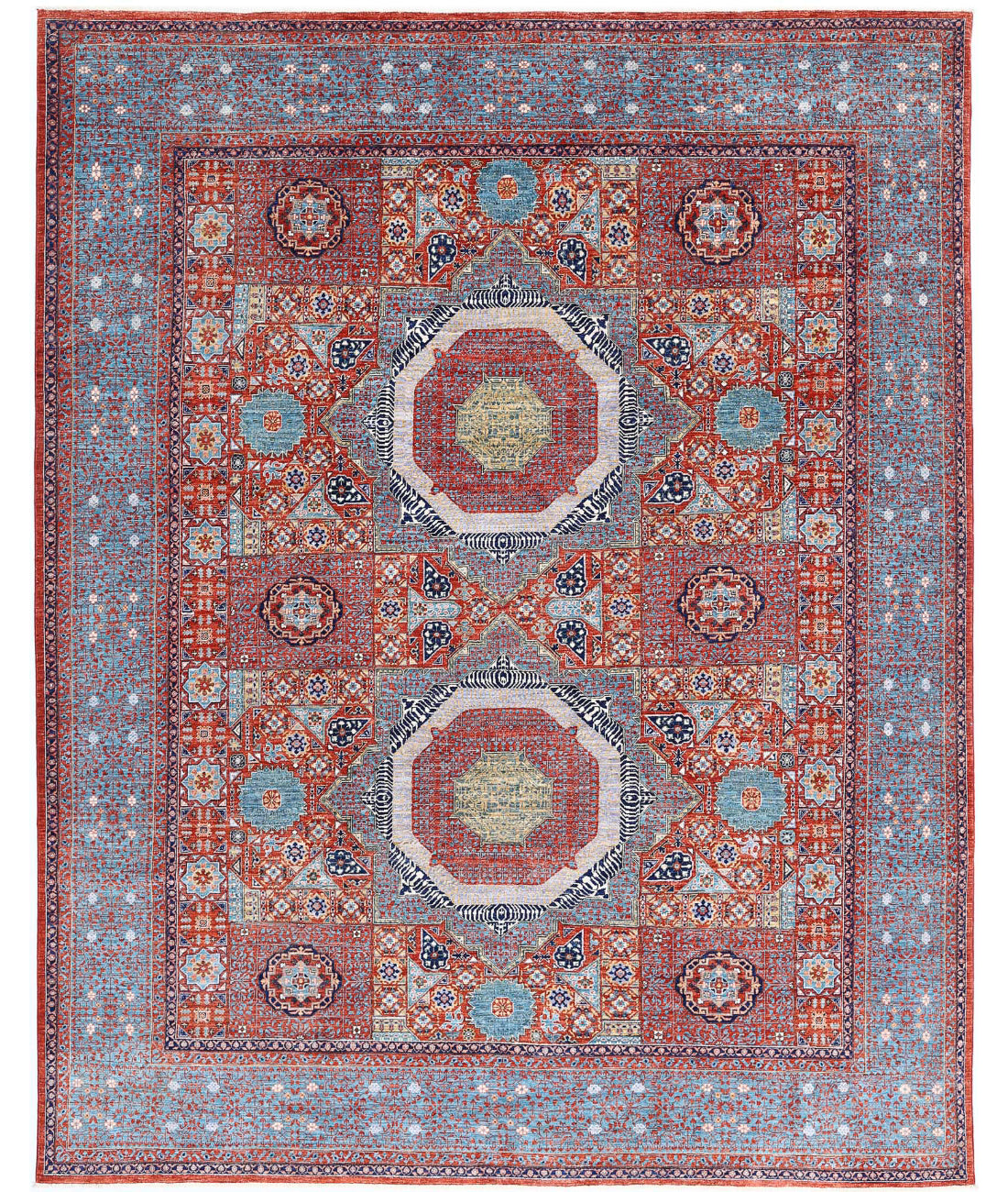 Mamluk 7'10'' X 9'10'' Hand-Knotted Wool Rug 7'10'' x 9'10'' (235 X 295) / Rust / Teal